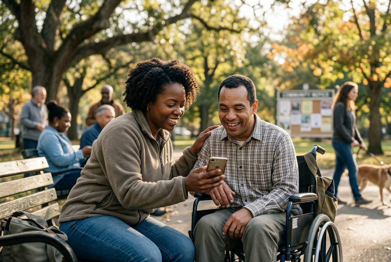 Caregivers and individuals enjoying a community moment together